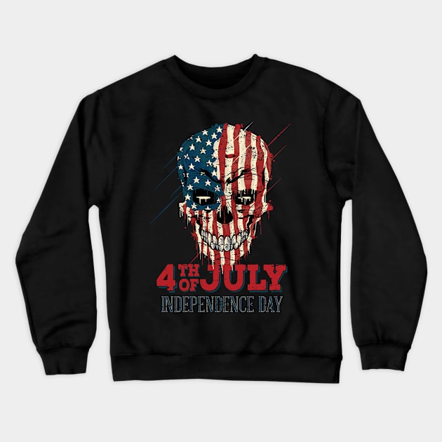 4th of July Independenca Day Skull Crewneck Sweatshirt by RockabillyM